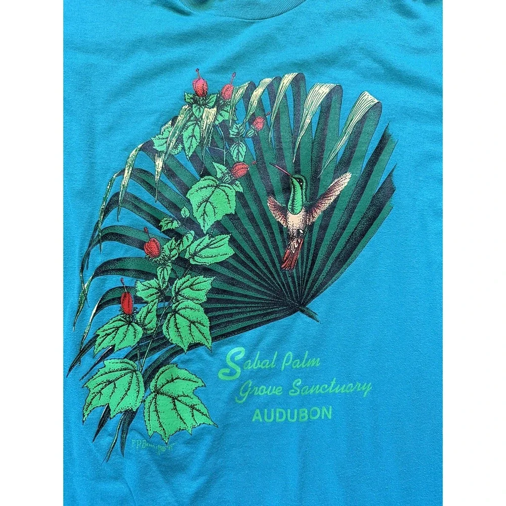Vintage Fruit Of The Loom Single Stitch T Shirt‎ Audubon Sabal Palm Large Teal